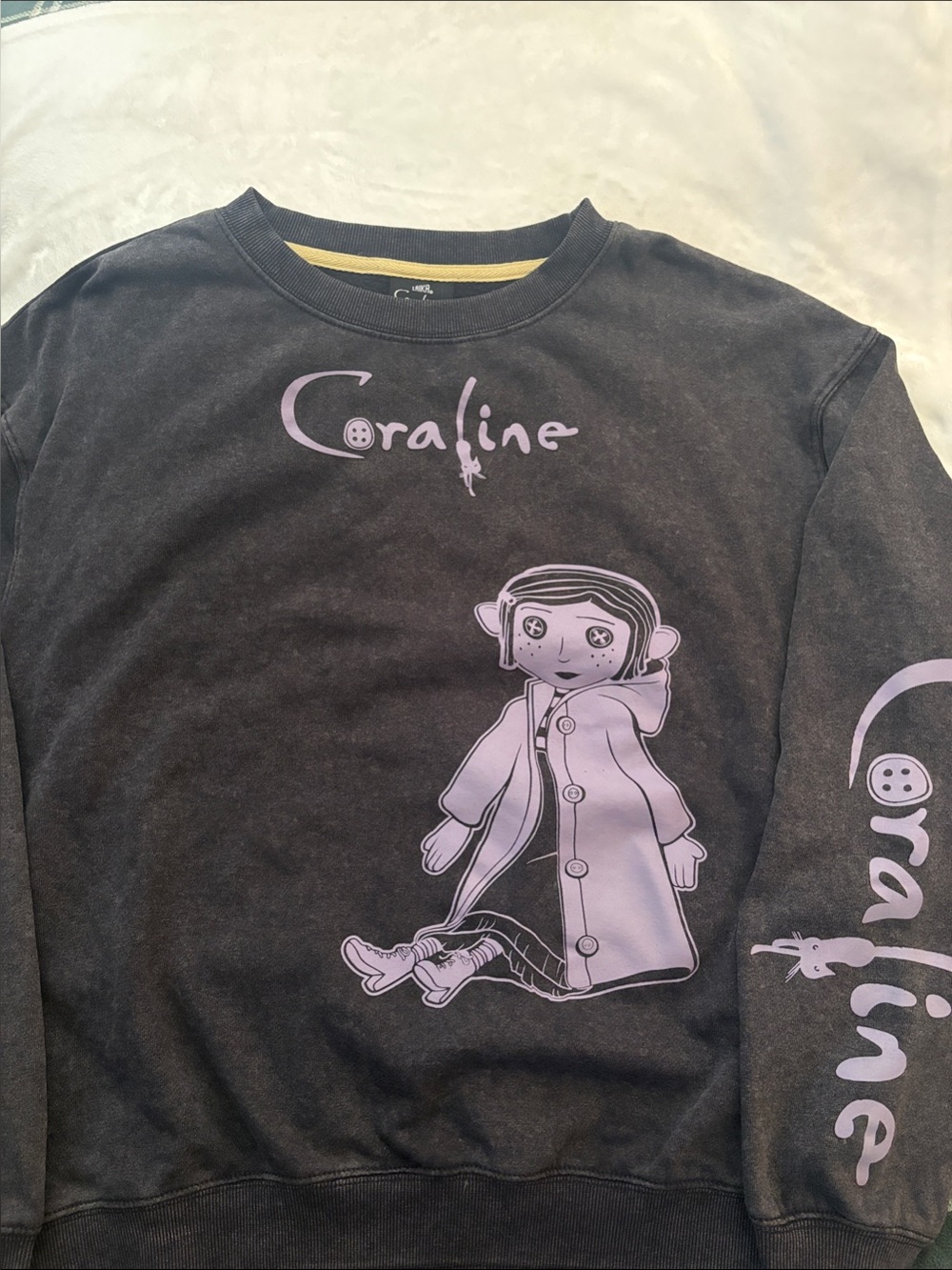 Coraline Graphic Crewneck Sweatshirt - Black with Lavender Print